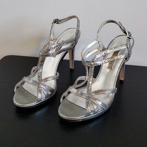 Caparros silver strappy heels, size 8
